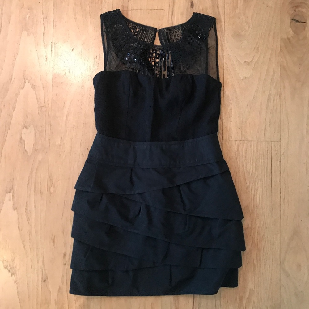 BCBG Beaded High Neck Sleeveless Dress